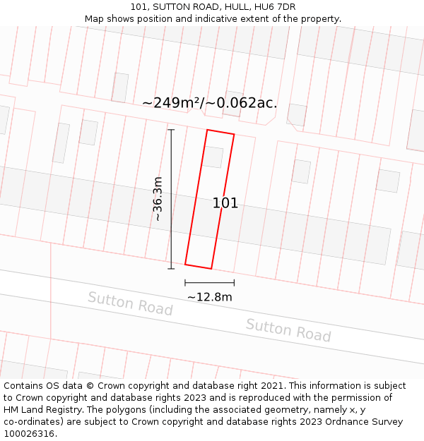 101, SUTTON ROAD, HULL, HU6 7DR: Plot and title map
