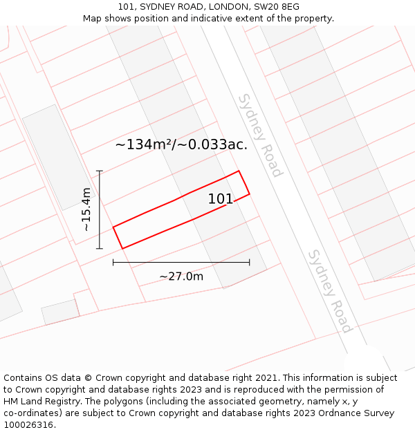 101, SYDNEY ROAD, LONDON, SW20 8EG: Plot and title map