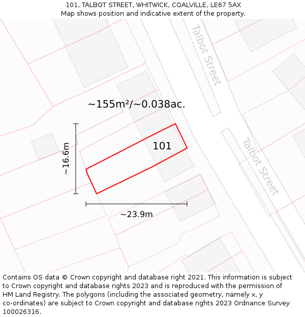 101, TALBOT STREET, WHITWICK, COALVILLE, LE67 5AX: Plot and title map