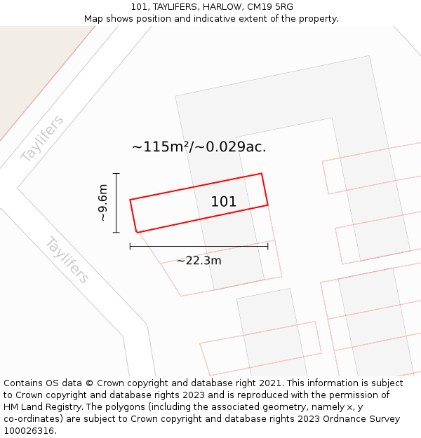 101, TAYLIFERS, HARLOW, CM19 5RG: Plot and title map