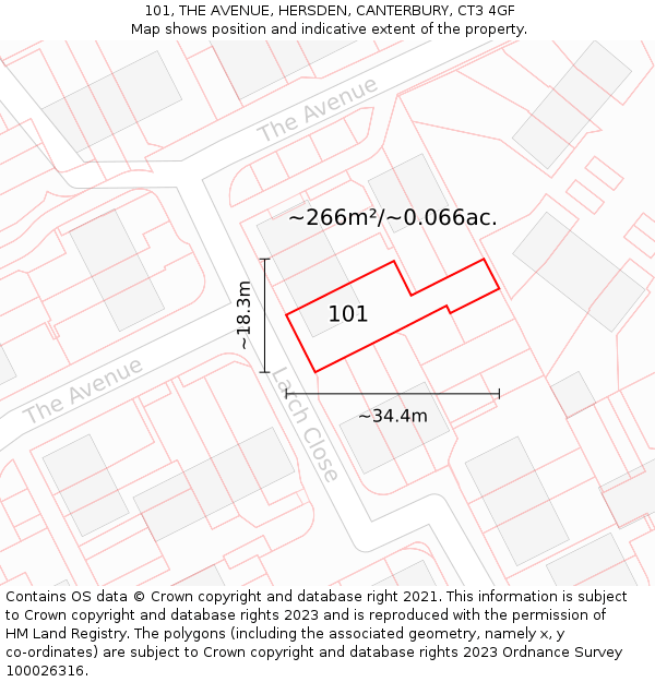 101, THE AVENUE, HERSDEN, CANTERBURY, CT3 4GF: Plot and title map