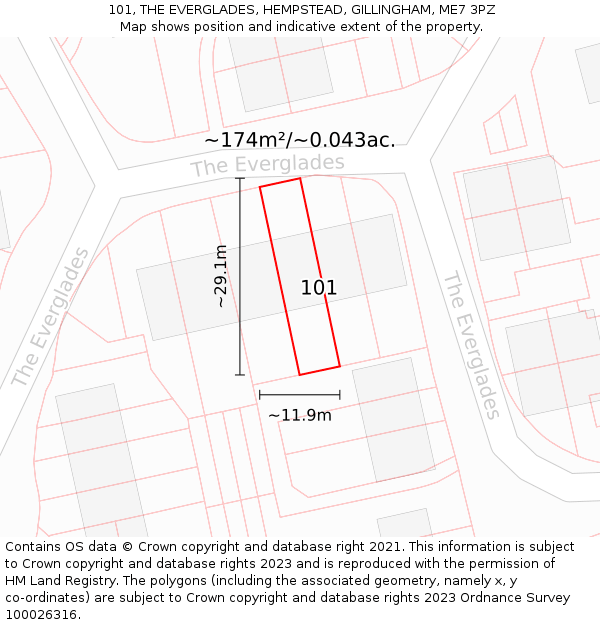 101, THE EVERGLADES, HEMPSTEAD, GILLINGHAM, ME7 3PZ: Plot and title map