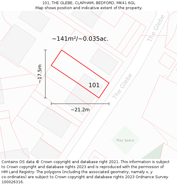 101, THE GLEBE, CLAPHAM, BEDFORD, MK41 6GL: Plot and title map