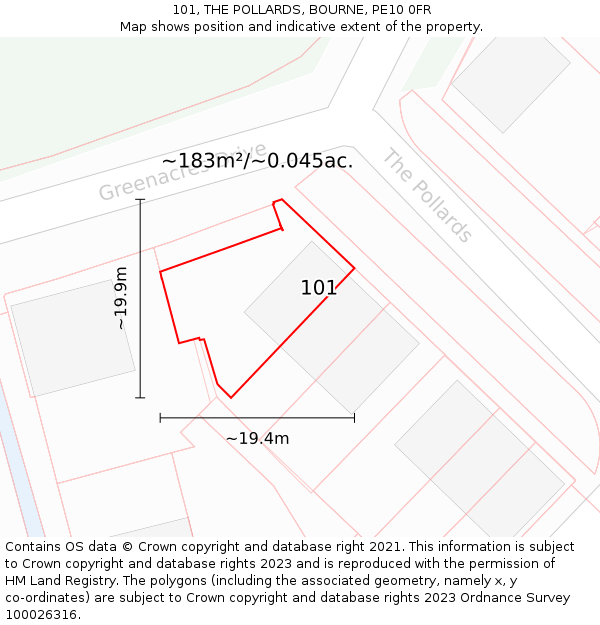 101, THE POLLARDS, BOURNE, PE10 0FR: Plot and title map