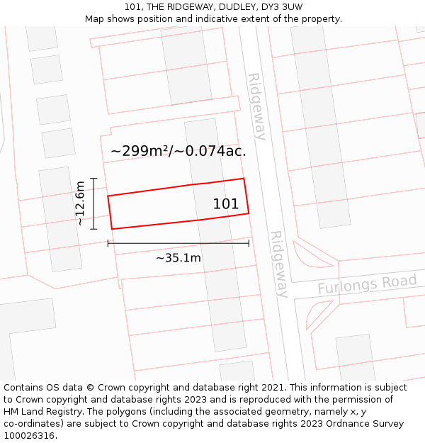 101, THE RIDGEWAY, DUDLEY, DY3 3UW: Plot and title map