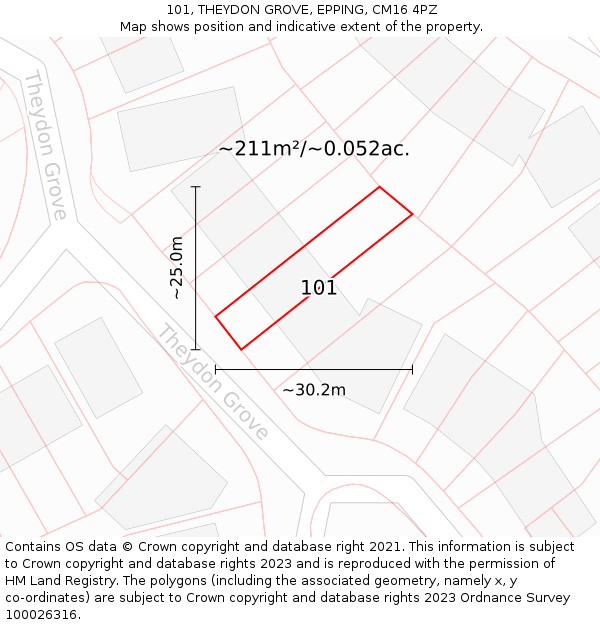 101, THEYDON GROVE, EPPING, CM16 4PZ: Plot and title map