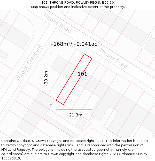 101, THRONE ROAD, ROWLEY REGIS, B65 9JX: Plot and title map