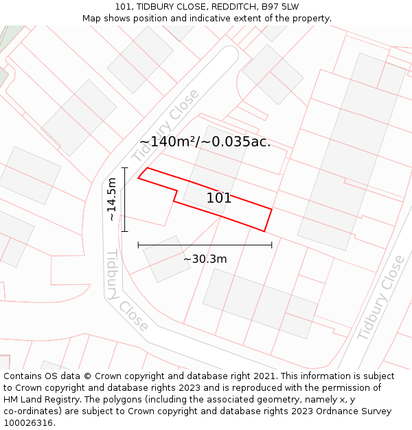 101, TIDBURY CLOSE, REDDITCH, B97 5LW: Plot and title map