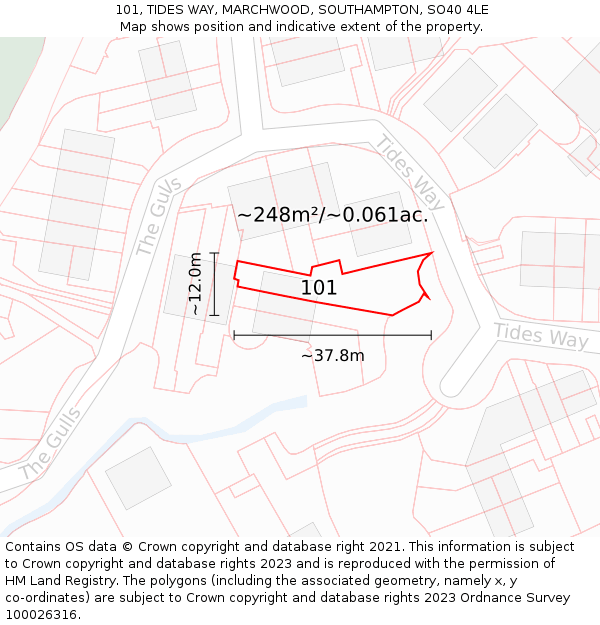 101, TIDES WAY, MARCHWOOD, SOUTHAMPTON, SO40 4LE: Plot and title map