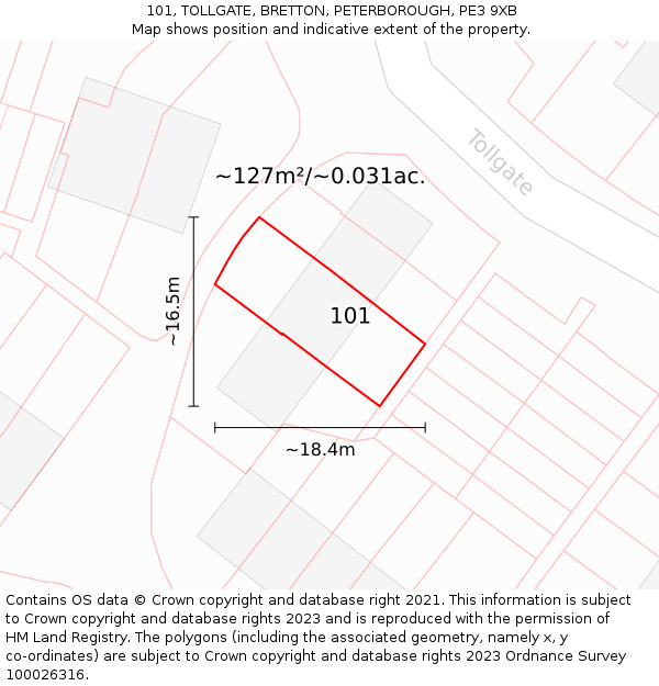 101, TOLLGATE, BRETTON, PETERBOROUGH, PE3 9XB: Plot and title map