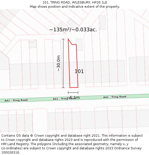 101, TRING ROAD, AYLESBURY, HP20 1LE: Plot and title map