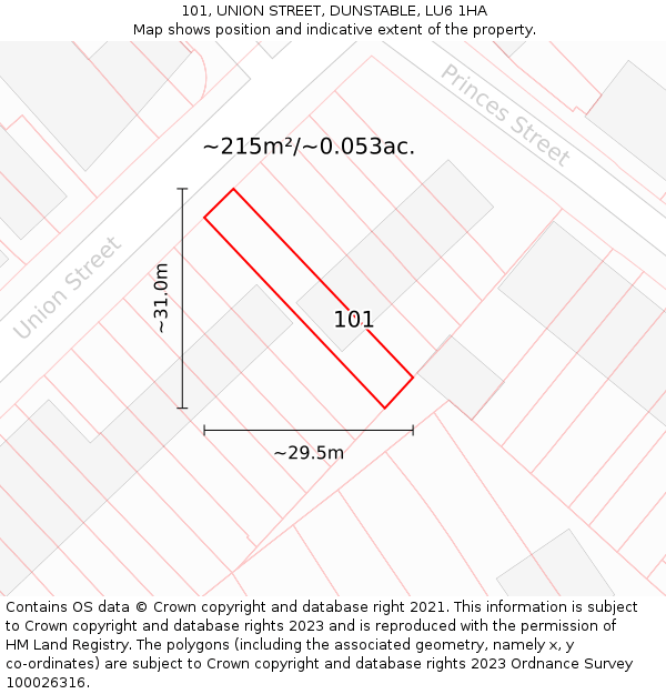 101, UNION STREET, DUNSTABLE, LU6 1HA: Plot and title map