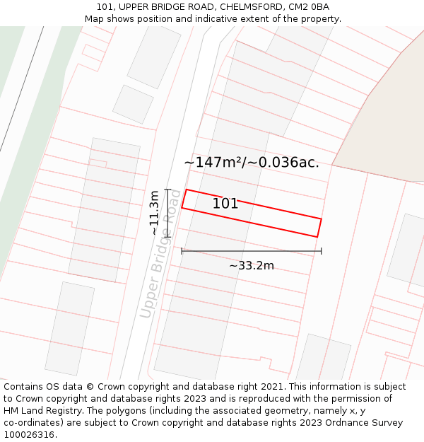 101, UPPER BRIDGE ROAD, CHELMSFORD, CM2 0BA: Plot and title map
