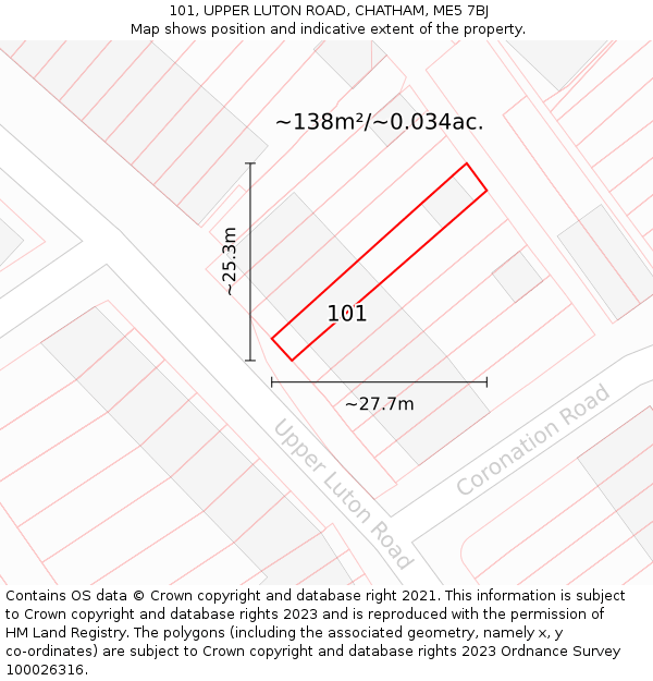 101, UPPER LUTON ROAD, CHATHAM, ME5 7BJ: Plot and title map