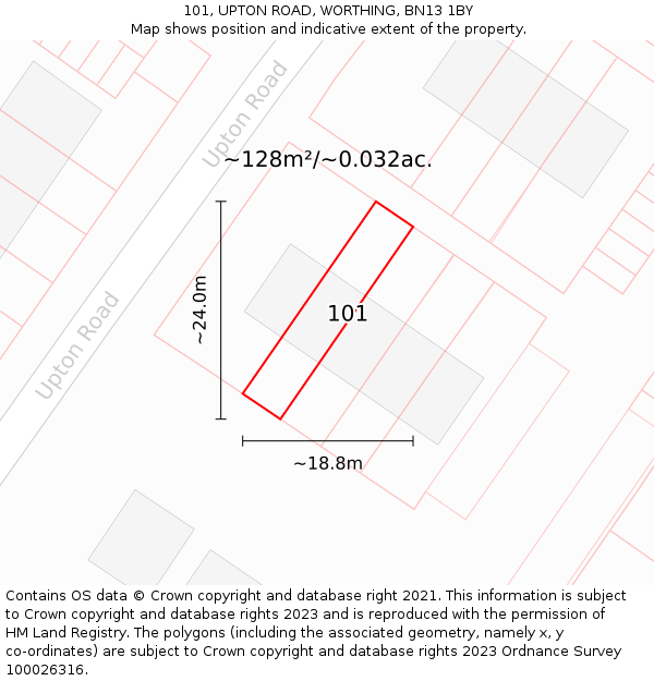 101, UPTON ROAD, WORTHING, BN13 1BY: Plot and title map