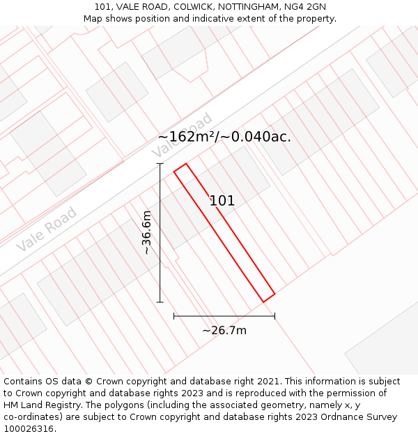 101, VALE ROAD, COLWICK, NOTTINGHAM, NG4 2GN: Plot and title map