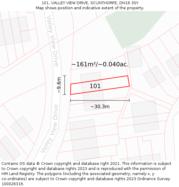 101, VALLEY VIEW DRIVE, SCUNTHORPE, DN16 3SY: Plot and title map