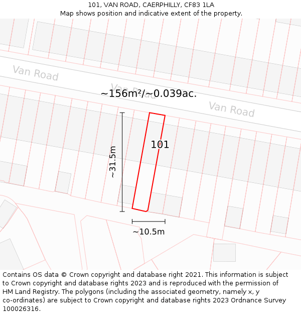 101, VAN ROAD, CAERPHILLY, CF83 1LA: Plot and title map