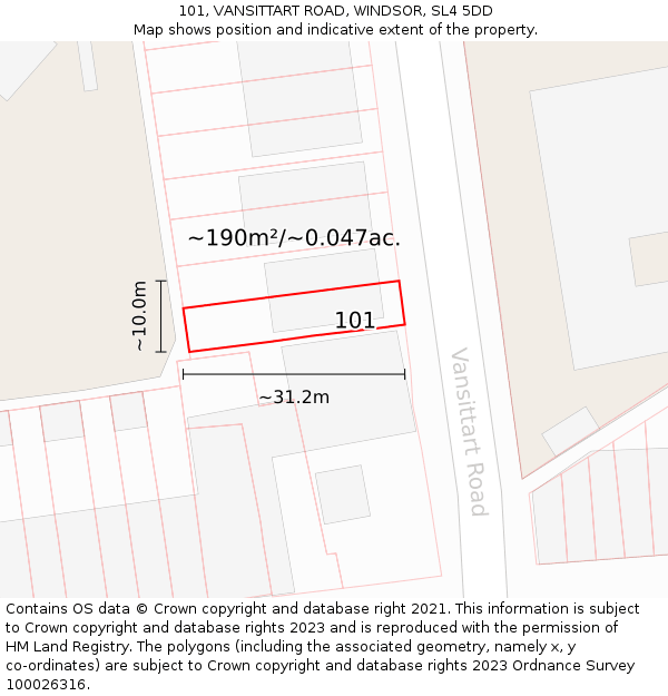101, VANSITTART ROAD, WINDSOR, SL4 5DD: Plot and title map
