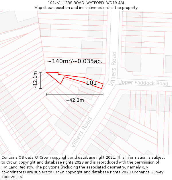 101, VILLIERS ROAD, WATFORD, WD19 4AL: Plot and title map