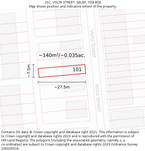 101, VOLTA STREET, SELBY, YO8 8DE: Plot and title map