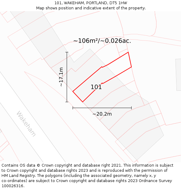 101, WAKEHAM, PORTLAND, DT5 1HW: Plot and title map