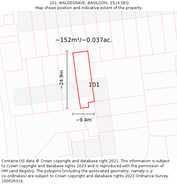 101, WALDEGRAVE, BASILDON, SS16 5EQ: Plot and title map
