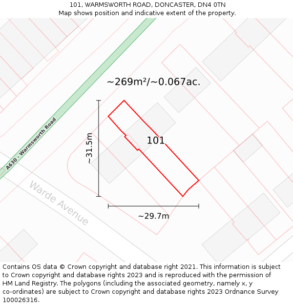 101, WARMSWORTH ROAD, DONCASTER, DN4 0TN: Plot and title map