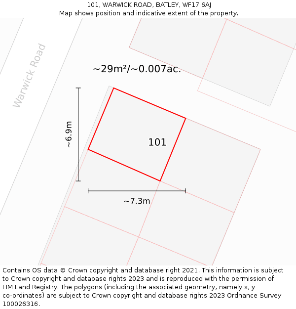 101, WARWICK ROAD, BATLEY, WF17 6AJ: Plot and title map