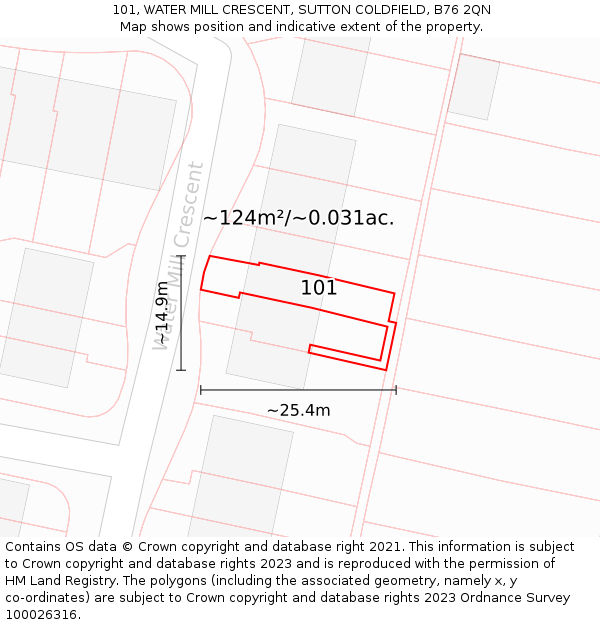 101, WATER MILL CRESCENT, SUTTON COLDFIELD, B76 2QN: Plot and title map