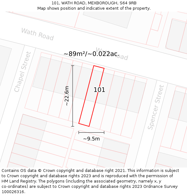 101, WATH ROAD, MEXBOROUGH, S64 9RB: Plot and title map