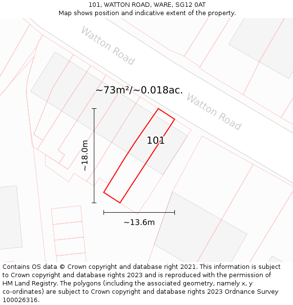 101, WATTON ROAD, WARE, SG12 0AT: Plot and title map