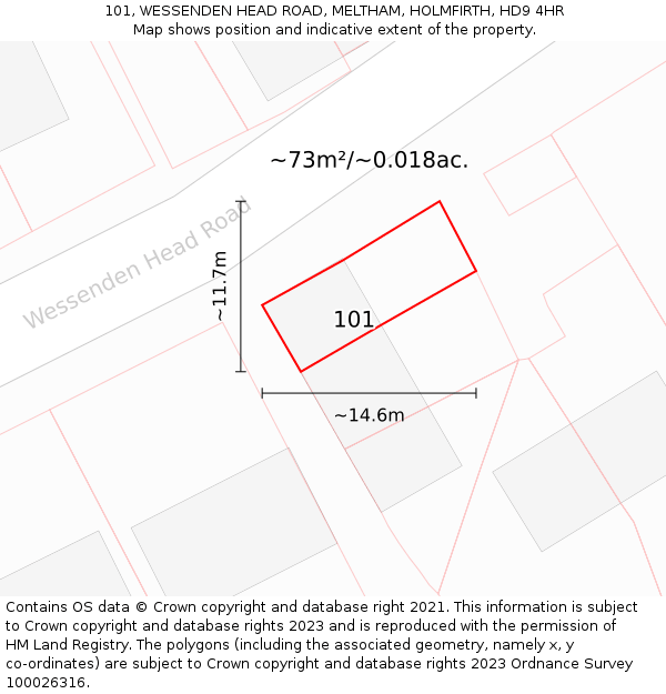 101, WESSENDEN HEAD ROAD, MELTHAM, HOLMFIRTH, HD9 4HR: Plot and title map
