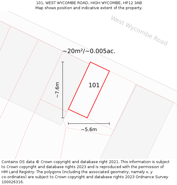 101, WEST WYCOMBE ROAD, HIGH WYCOMBE, HP12 3AB: Plot and title map