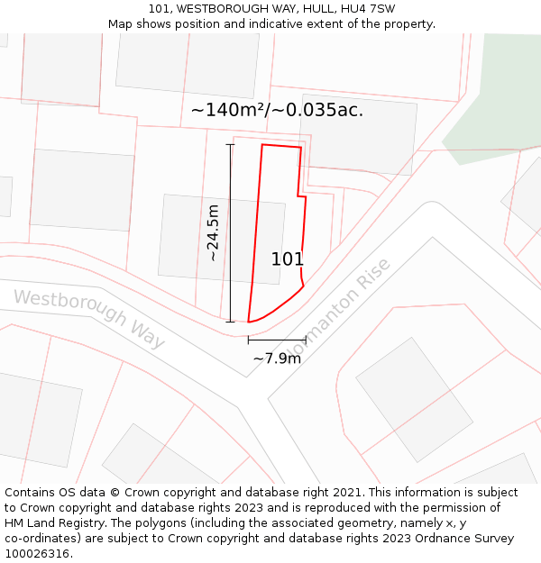 101, WESTBOROUGH WAY, HULL, HU4 7SW: Plot and title map