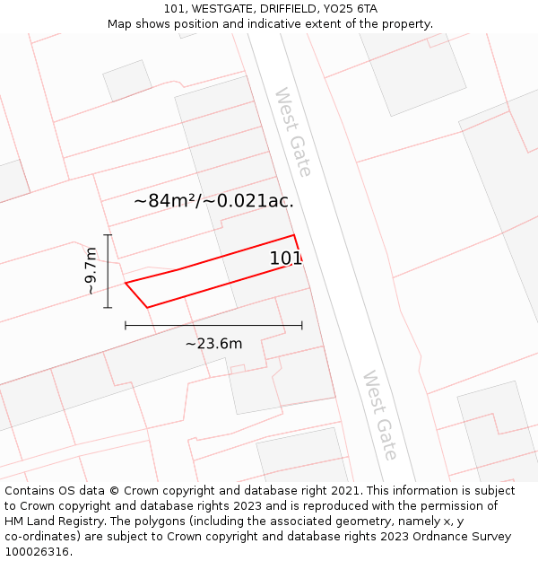101, WESTGATE, DRIFFIELD, YO25 6TA: Plot and title map