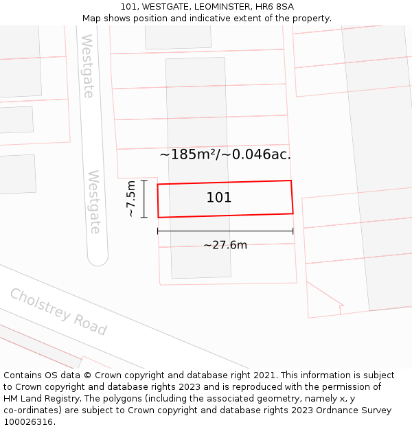101, WESTGATE, LEOMINSTER, HR6 8SA: Plot and title map