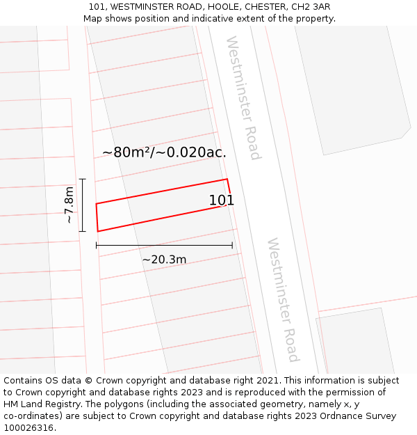 101, WESTMINSTER ROAD, HOOLE, CHESTER, CH2 3AR: Plot and title map