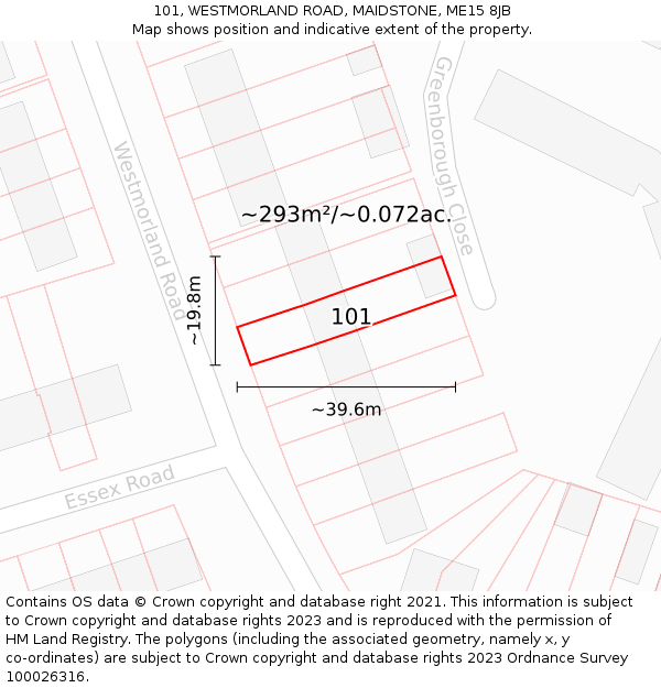 101, WESTMORLAND ROAD, MAIDSTONE, ME15 8JB: Plot and title map