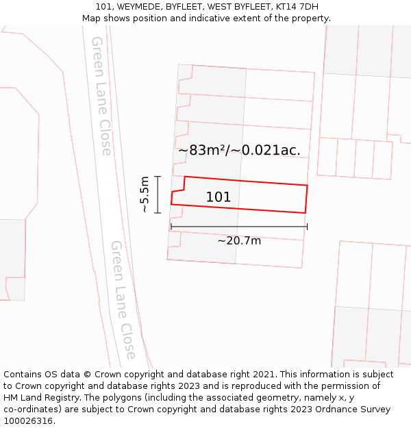 101, WEYMEDE, BYFLEET, WEST BYFLEET, KT14 7DH: Plot and title map