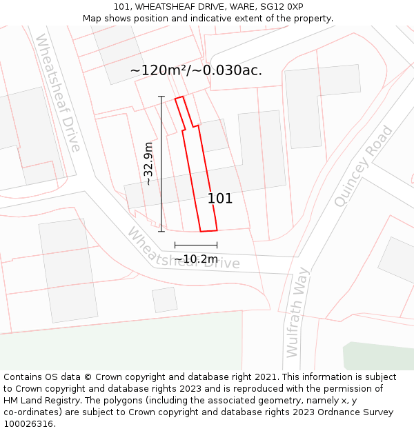 101, WHEATSHEAF DRIVE, WARE, SG12 0XP: Plot and title map