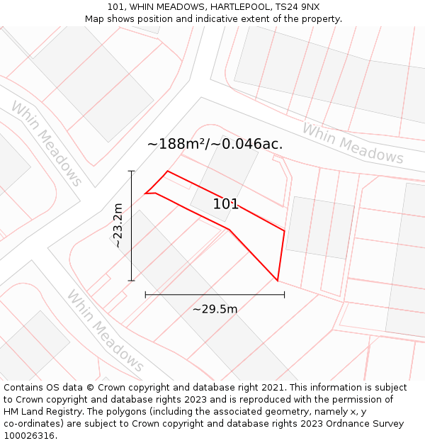 101, WHIN MEADOWS, HARTLEPOOL, TS24 9NX: Plot and title map