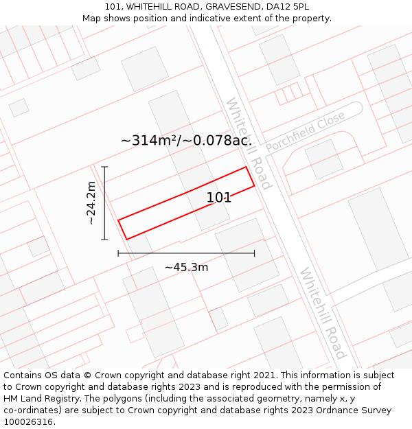101, WHITEHILL ROAD, GRAVESEND, DA12 5PL: Plot and title map
