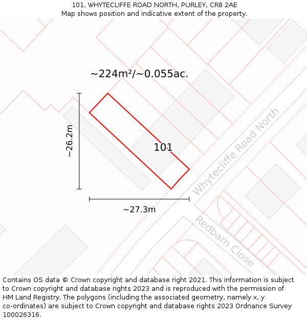 101, WHYTECLIFFE ROAD NORTH, PURLEY, CR8 2AE: Plot and title map