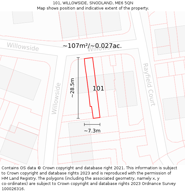 101, WILLOWSIDE, SNODLAND, ME6 5QN: Plot and title map