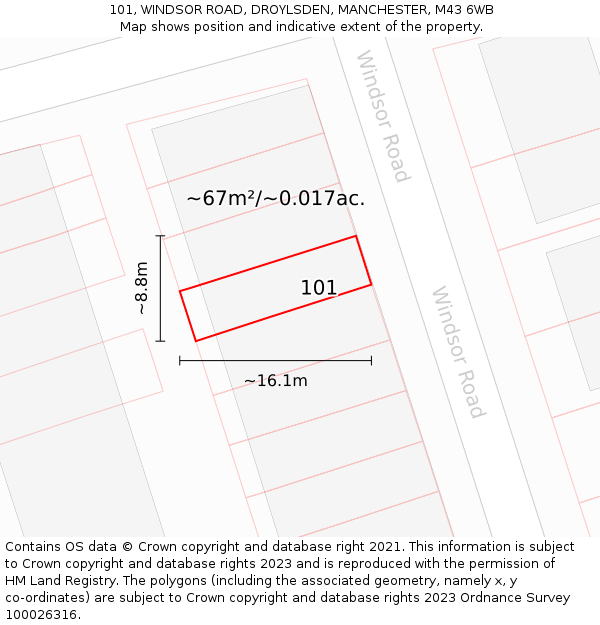 101, WINDSOR ROAD, DROYLSDEN, MANCHESTER, M43 6WB: Plot and title map