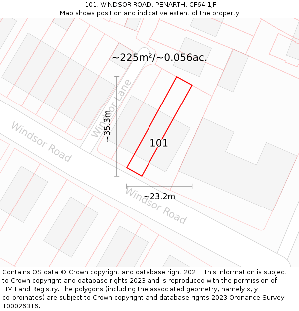 101, WINDSOR ROAD, PENARTH, CF64 1JF: Plot and title map
