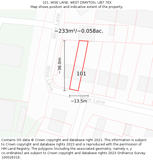101, WISE LANE, WEST DRAYTON, UB7 7EX: Plot and title map