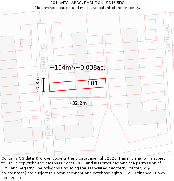 101, WITCHARDS, BASILDON, SS16 5BQ: Plot and title map