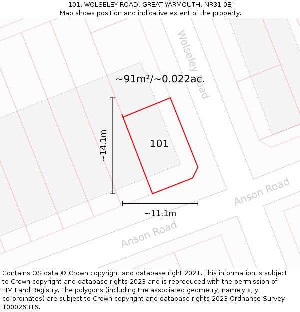 101, WOLSELEY ROAD, GREAT YARMOUTH, NR31 0EJ: Plot and title map